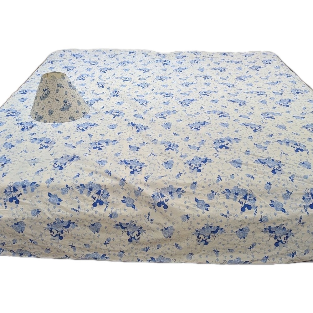VTG Disney Mickey Mouse Blue Floral Rose‎ Comforter Portugal Cotton Cottagecore